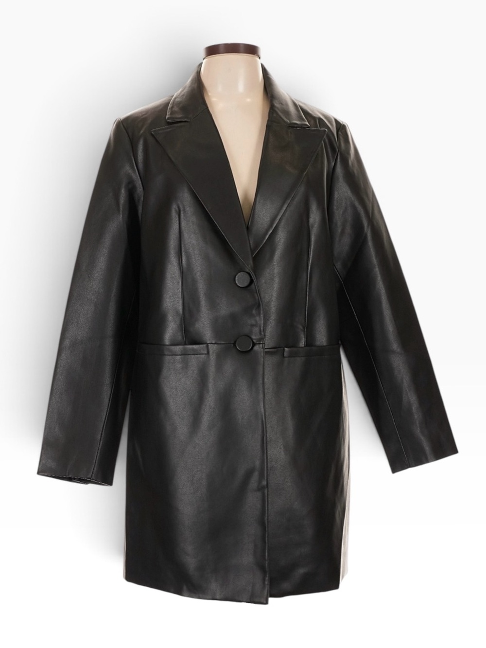 BCBGMAXAZRIA L Black Vegan Leather Longline Blazer Coat NWT Fall 2023